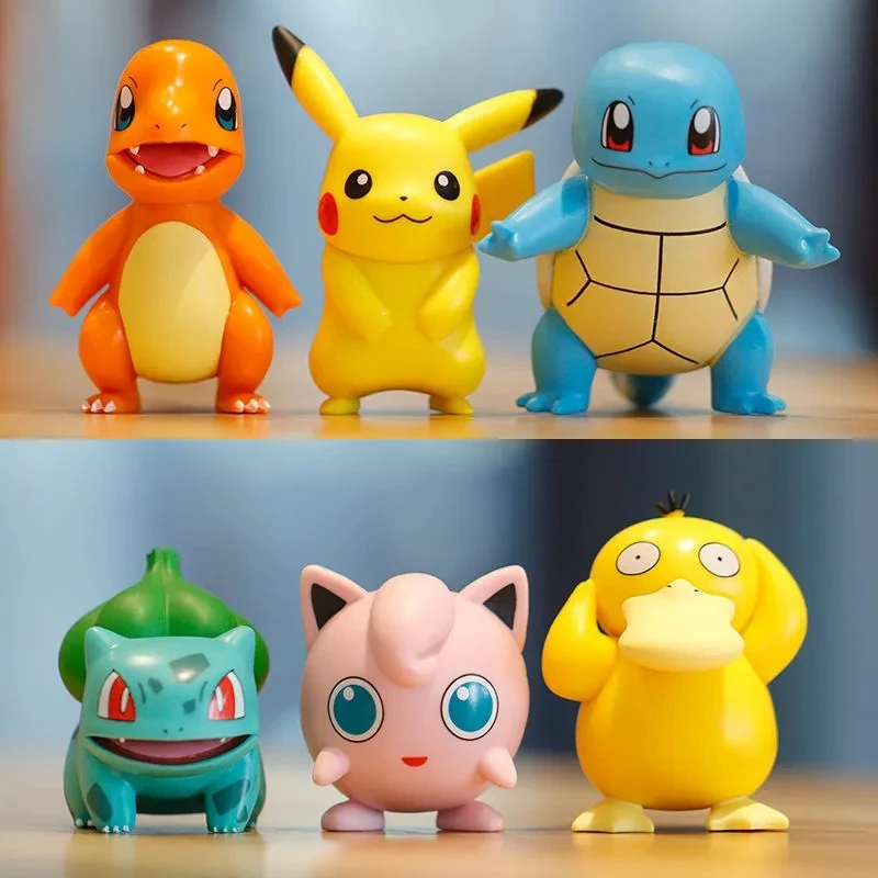 6PCS Pokemon Figures Set Pikachu Charmander Bulbasaur Squirtle, Kawaii Collectible Dolls Toys for Kids Gift Collection