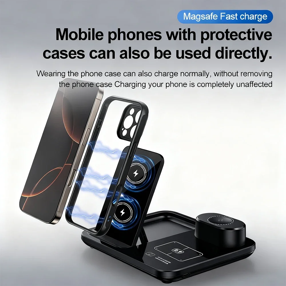 

Magnetic 3 in 1 Wireless Charger for iPhone 17/16/15/13/14/12 18W Wireless Charging Station for Apple Watch/AirPods Pro