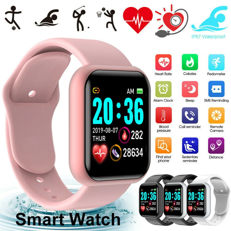 2022 Fashion Smart Digital Watch Women Men with Y68 D20 Bluetooth Call Reminder Remote Camera Sport Wristwatch For Apple Android