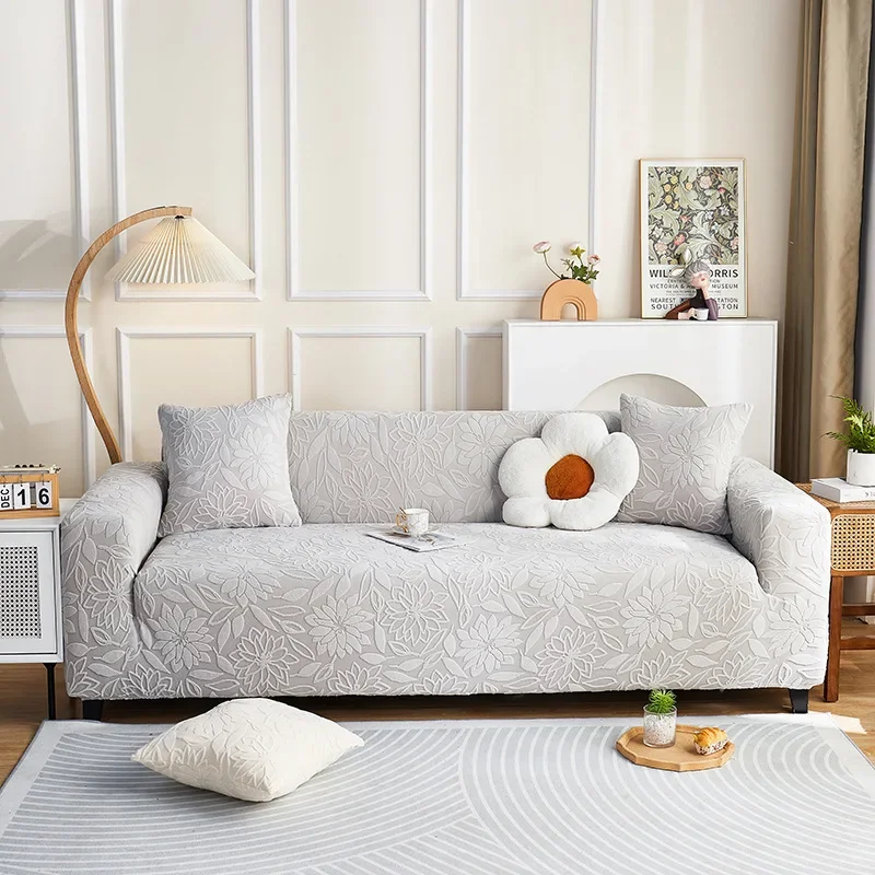 Camellia Jacquard Velvet Sofa Covers 2026 Solid Color Anti-Scratch Plush Couch Slipcover Soft Warm Dust Cover for Living Room