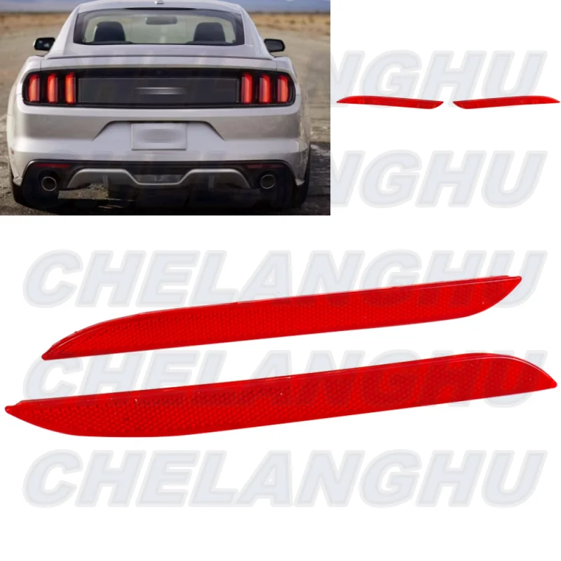 

For Ford Mustang 2015 2016 2017 Pair Left+Right Red Rear Bumper Reflector Tail Light Bars Brake Parking Warning