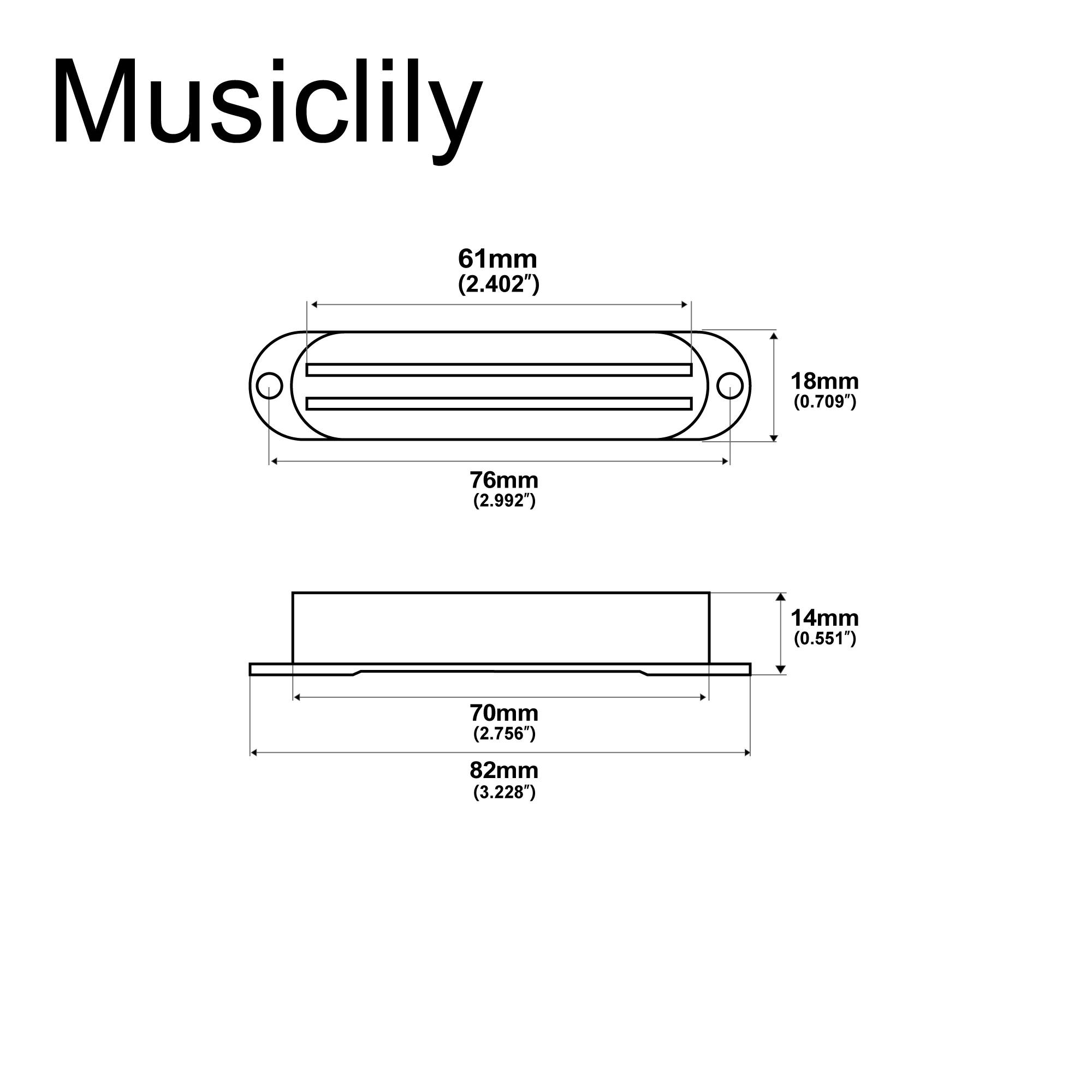 Musiclily Basic Plastic Rail Blade Guitar Single Coil Sized Humbucker Pickup Covers Set for ST Style (Set of 3)