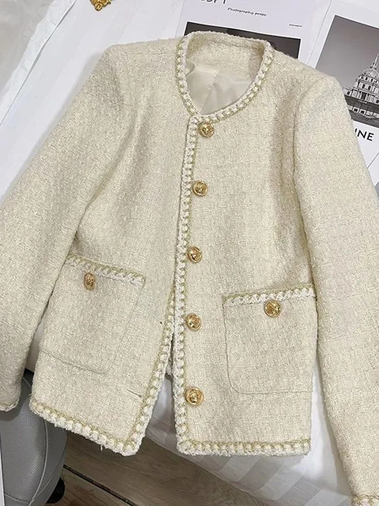 

Zoki Французская милая твидовая куртка женская с круглым вырезом элегантное тонкое пальто с длинными рукавами винтажное повседневное однобортное женское осенне-зимнее пальто