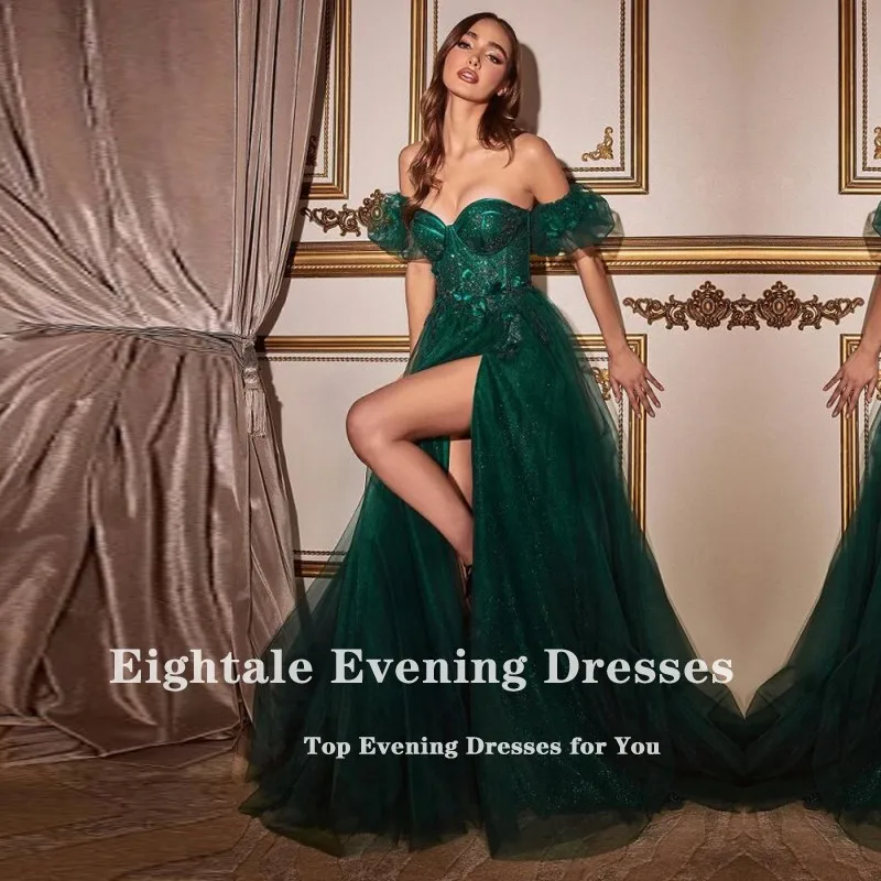 Eightale Luxury Evening Dresses Eemrald Green Appliques Lace Customized Tulle Wedding Prom Party Gowns Robes De Soirée