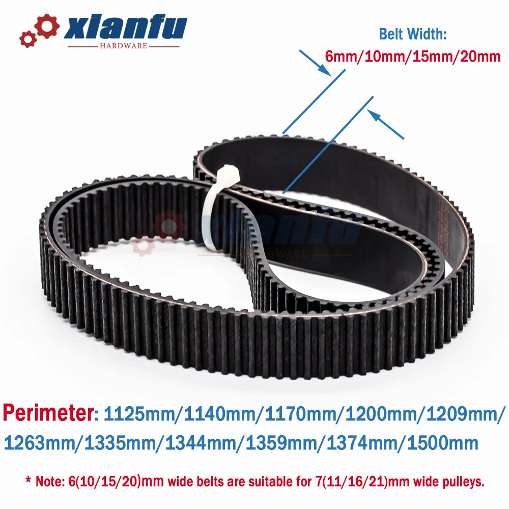HTD 3M Timing Belt Lp=1125 1140 1170 1200 1209 1263 1335 1344 1359 1374 1500mm Width 6/10/15/20mm Closed Loop Rubber Perimeter