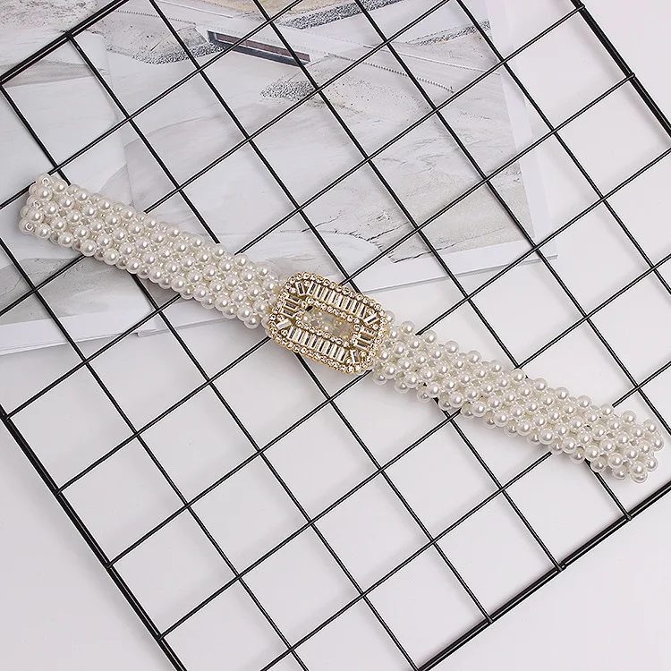 Luxury Fashion Elegant Lady Pearl Waist Belts  Elastic Pearl Chain Belt for Women Waist Decoritive Girls Dress Crystal Strap