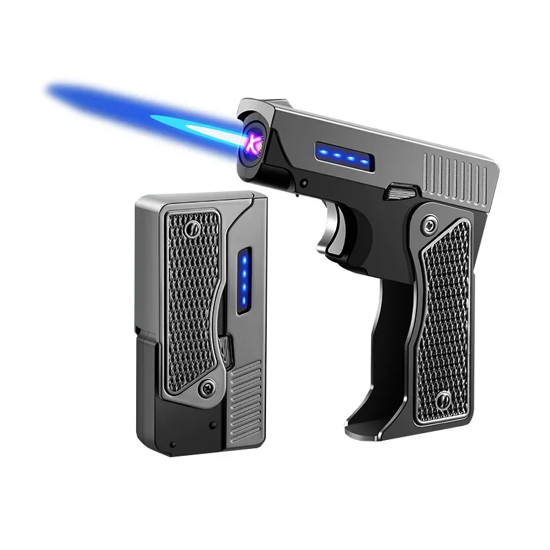 

Windproof Foldable Gun Lighter Portable Gas-Electric Plasma USB Rechargable Lighter Jet Double Flame Cigar Lighter Men's Gift