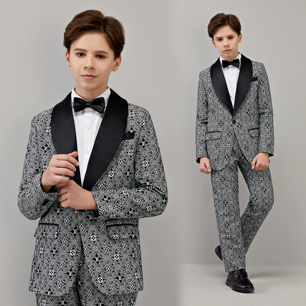 Spring Autumn Big Boys Wedding Suit Teenager Kid Formal Tuxedo Dress Children Blazer Party Performance Costume Jacket+Pants 2PCS