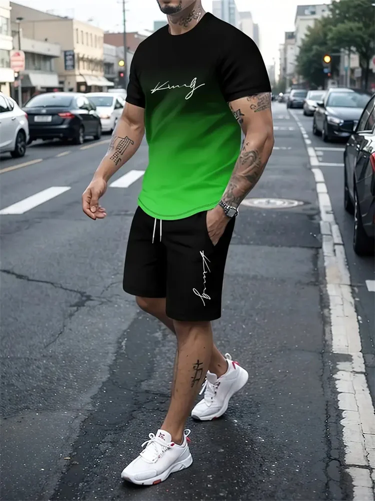 Men's comfortable new sports quick drying oversized clothing 3D printed T-shirt shorts men's minimalist clothing fashion set2024