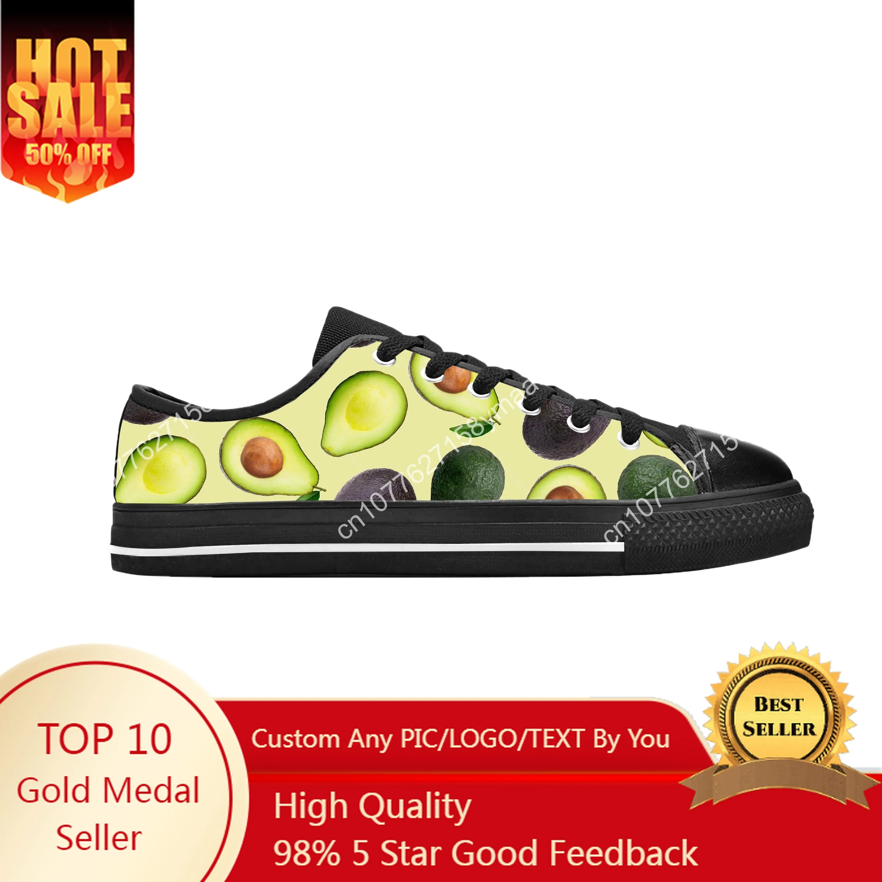 

Avocado Pattern Fruit Anime Cartoon Manga Comic Casual Cloth Shoes Low Top Comfortable Breathable 3D Print Men Women Sneakers