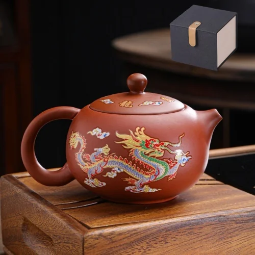 Yeniwo Yixing Zisha Dragon and Phoenix Color Changing Teapot Pu'Erh Tea Pot Chinese Traditional Tea Ceremony Handmade Tea Set Ce