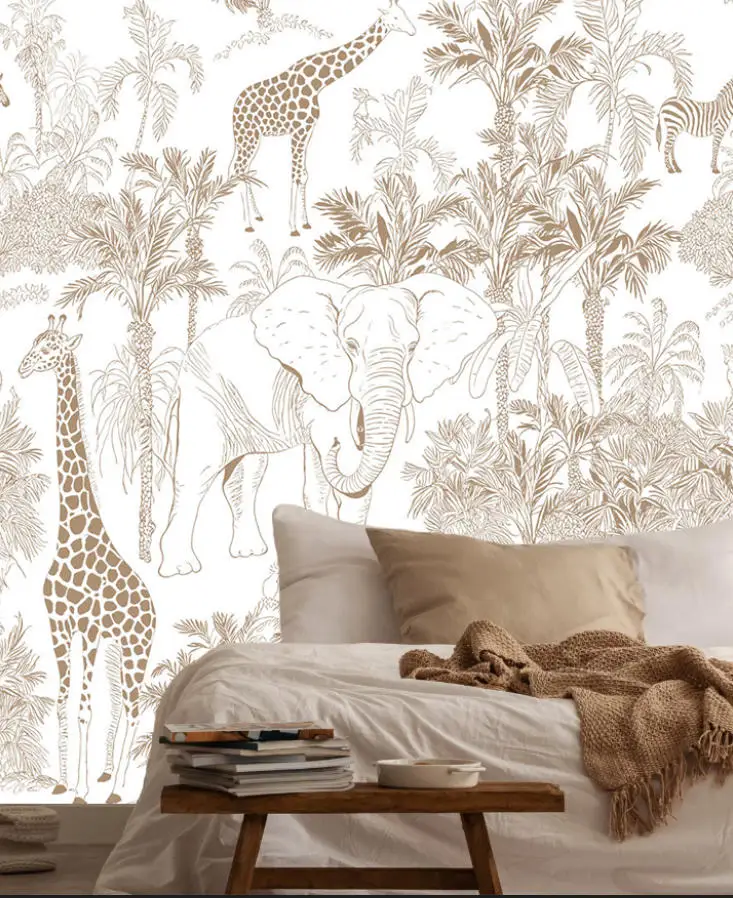 Custom size wallpaper jungle cartoon elk elephant giraffe grassland animal baby room decoration painting child 3d wallpaper