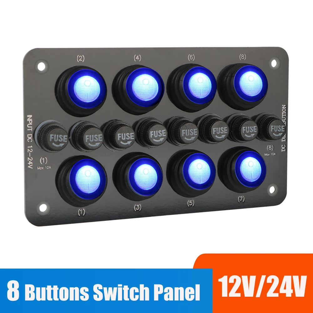 10A Fuse 24V 12V Switch Panel Light Toggle Blue Indicator Buttons Breaker RV Caravan Accessories For Boat Marine Ship Truck Car