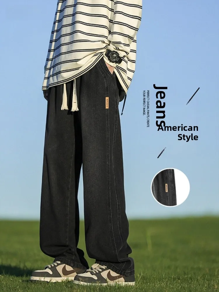 فضفاض مستقيم الساق الرجال الجينز خمر Waed الأمريكية Sle عادية بنطال ذو قصة أرجل واسعة Dstring الخريف الشتاء Faion الشباب الاتجاه