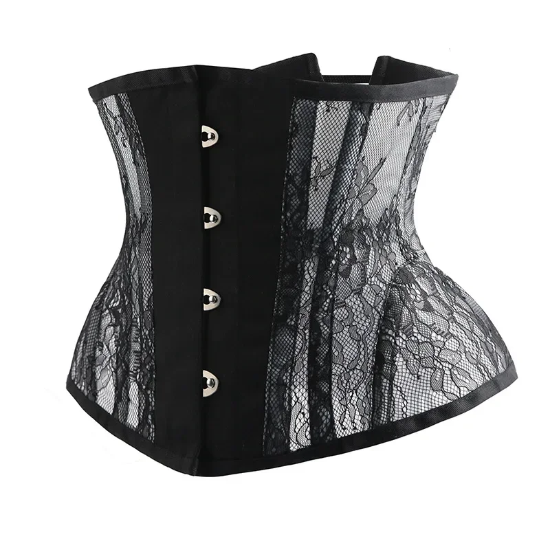 Steampunk Corset Underbust Top Lace Mesh Short Torso Bustier Gothic Hourglass Curve Shaper Modeling Strap Slimming Waist Trainer