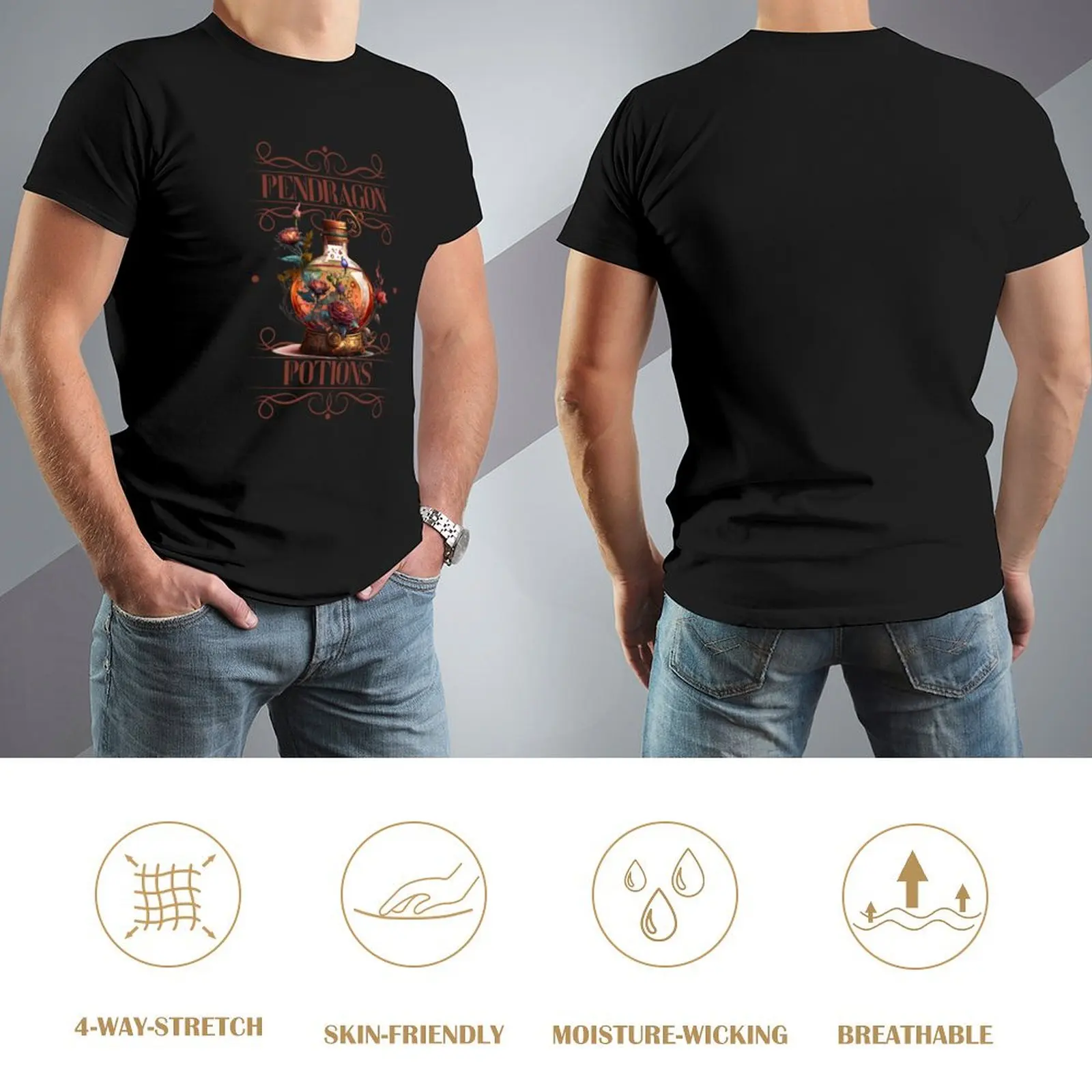 Pendragon Potions เสื้อยืด เสื้อยืดกราฟิก เสื้อยืดแฟชั่นเกาหลี ผู้ชาย