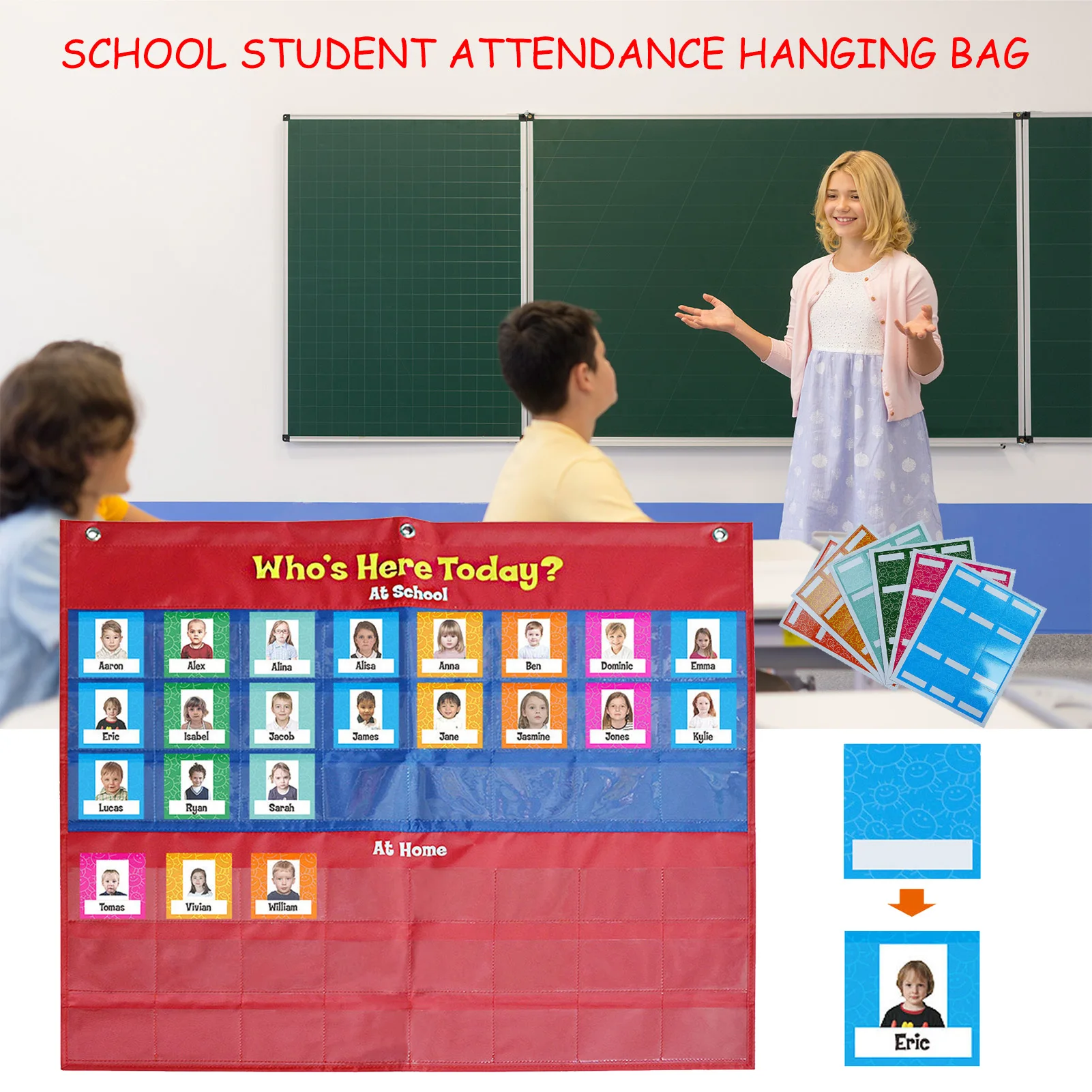 Classroom Attendance Pocket Chart Lightweight and Portable Wall Chart Teacher Accessories Suitable for Kindergarten Preschool