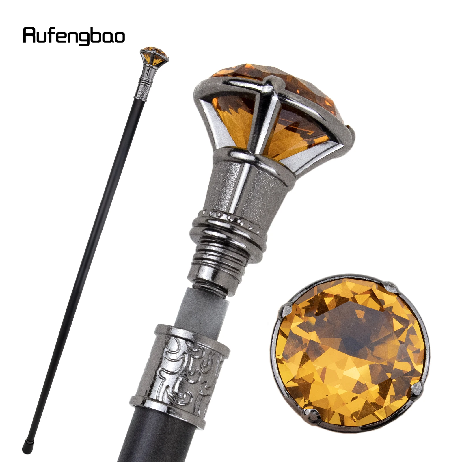 Orange Diamant Single Joint Silber Gehstock mit versteckter Platte Selbstverteidigung Mode Rohr platte Cosplay Crosier Stick 93cm