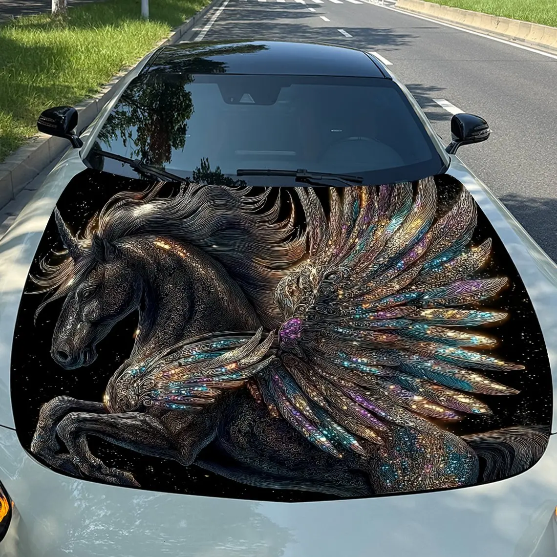 

Colorful Pegasus Car Vinyl Wrap - Self-Adhesive Waterproof Hood Decal For Trucks, Cars & SUVs | Scratch-Resistant Automotive Sti