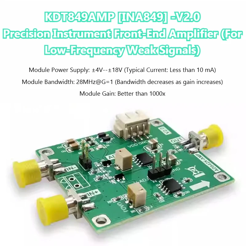 

Модуль усилителя INA849, инструментальный усилитель, прецизионный микровольт/MV, полная полоса пропускания 8 МГц с высоким коэффициентом усиления KDT849AMP-012