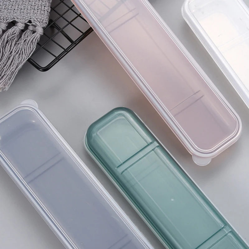 Portable Reusable Plastic Storage Box School Home Slot Design Practical Cutlery Transparent Cover