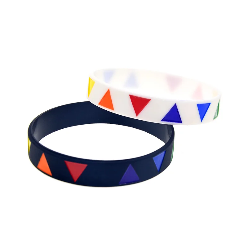 50 Stück 1/2 Zoll breites Dreieck-Logo-Silikon-Gummi-Armband, Unisex-Modearmband – Detail 5