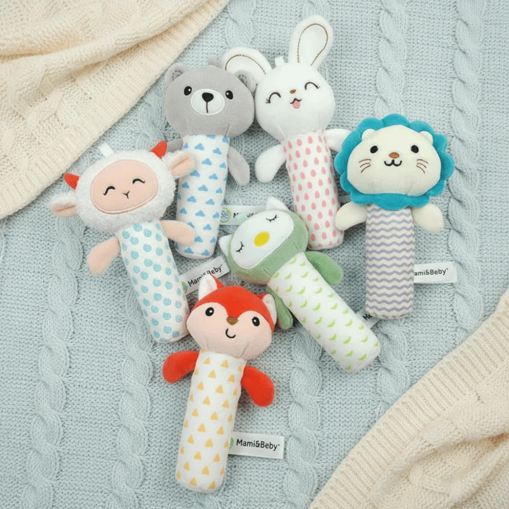Cartoon Animals Soft Stuffed Animal Rattle Crinkle Sound Squeaky Sound Rattles Bell Infant Hand Ring Infant Stroller