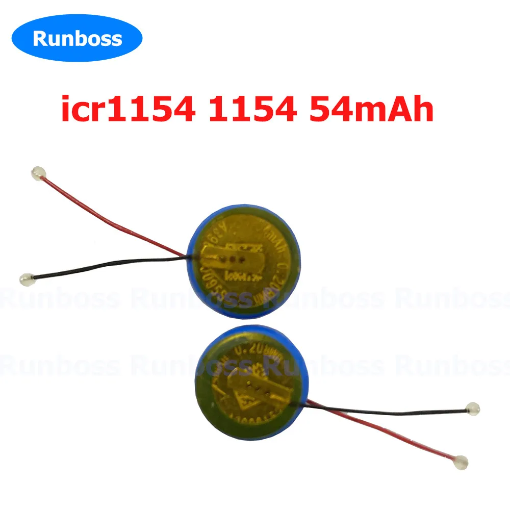 1-2PCS/lot 1154 LIR1154 3.7V 54mAh Li-polymer rechargeable button lithium 2-wire battery Wireless Headset TWS Bluetooth Earphone