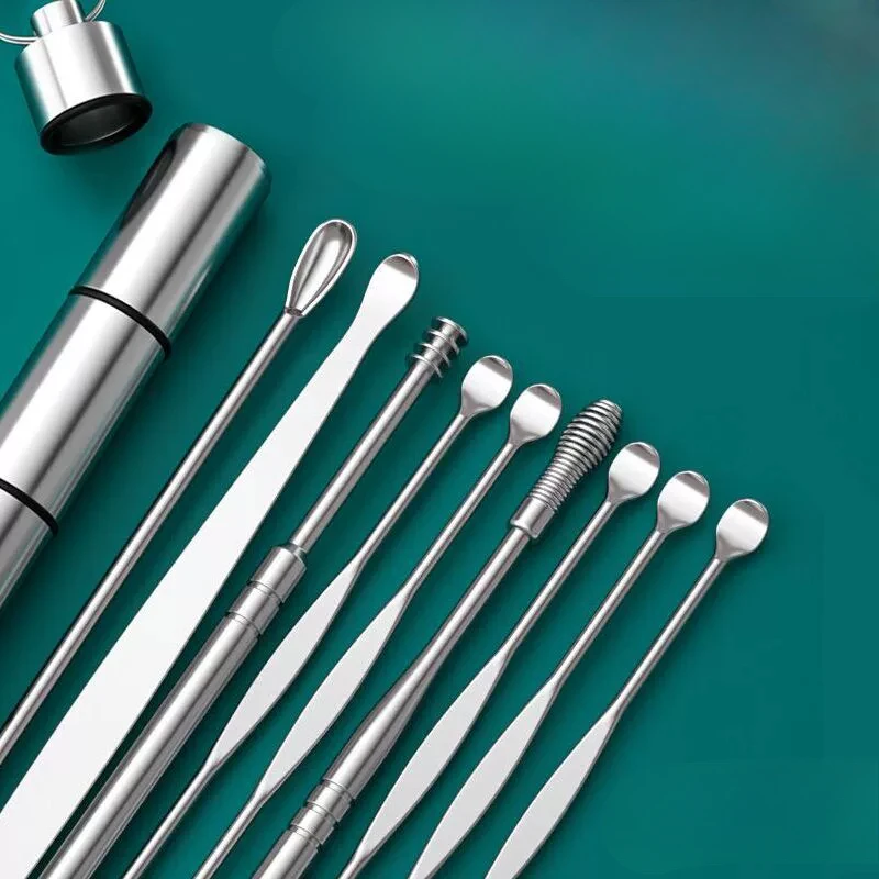 Coletores de cera de ouvido de aço inoxidável, removedor de cera, kit de piercing, curette de cera de ouvido, colher, cuidados, ferramenta de limpeza de orelha, fácil de transportar