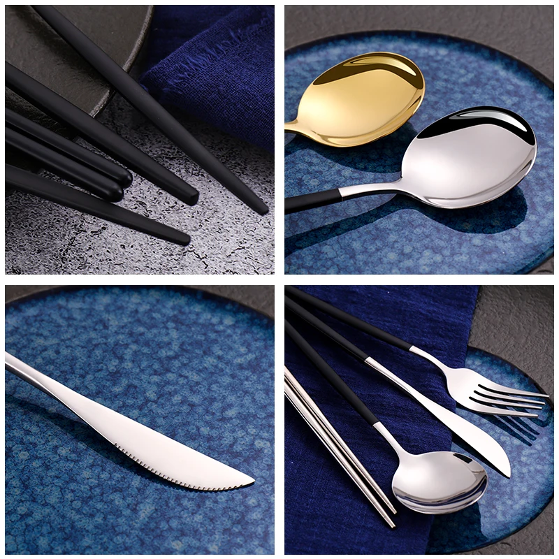 Gold Cutlery Set Korean Stainless Steel Tableware Set Fork Spoon And Chopsticks Set Golden Dinnerware Set Luxury Tableware Set