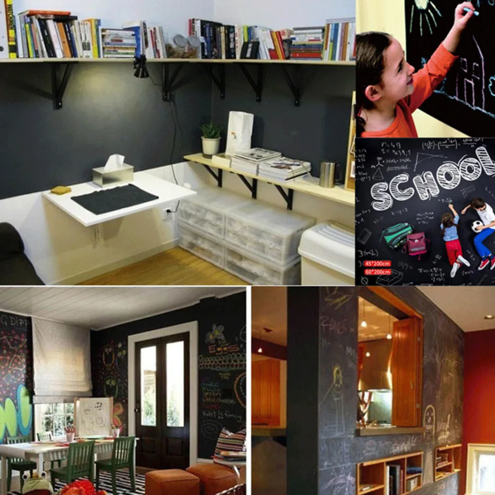 ملصقات السبورة السبورة مع الطباشير 45*200 سنتيمتر الجدار ملصق السبورة رسم ملصقات مع الطباشير للعمل في المنزل التدريس