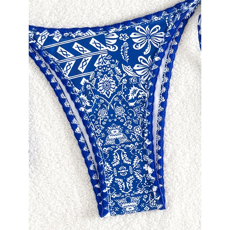 Halter Print String Bikini Set Frauen Zwei Stücke Zurück Krawatte Tanga Badeanzüge Bademode Badeanzug Bademode Biquini