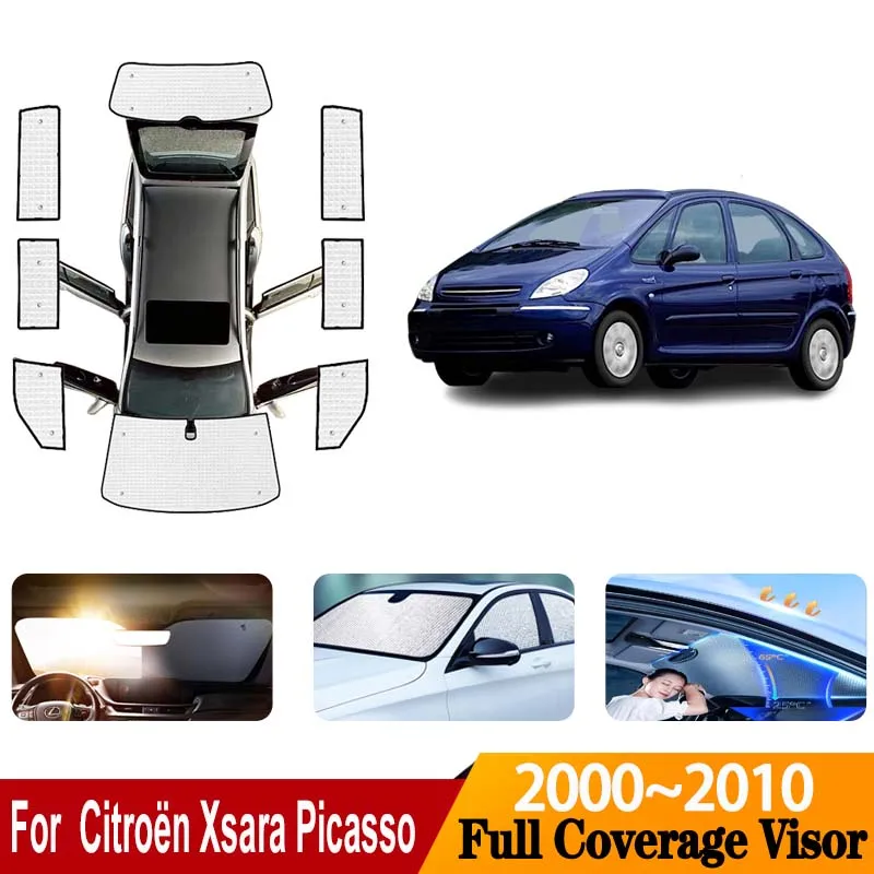 Protetores de Sol para Carro Citroen Xsara Picasso 2008 Acessórios 2000-2010 Protetor Solar Anti-UV Coberturas de Janela Acessórios para Carro