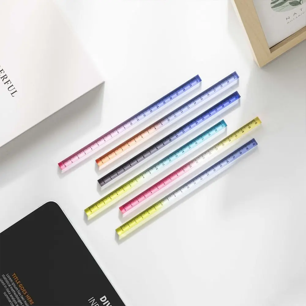 Creative 20CM Straight Ruler Gradient Color Acrylic Cube Ruler Transparent Scale Ruler Students Gift