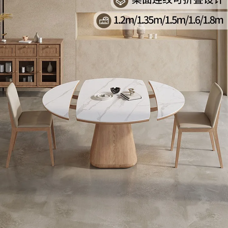 solidwood ockslab  combination modern simplemall apartment square round dual-purpose retractable folding dining table and chair