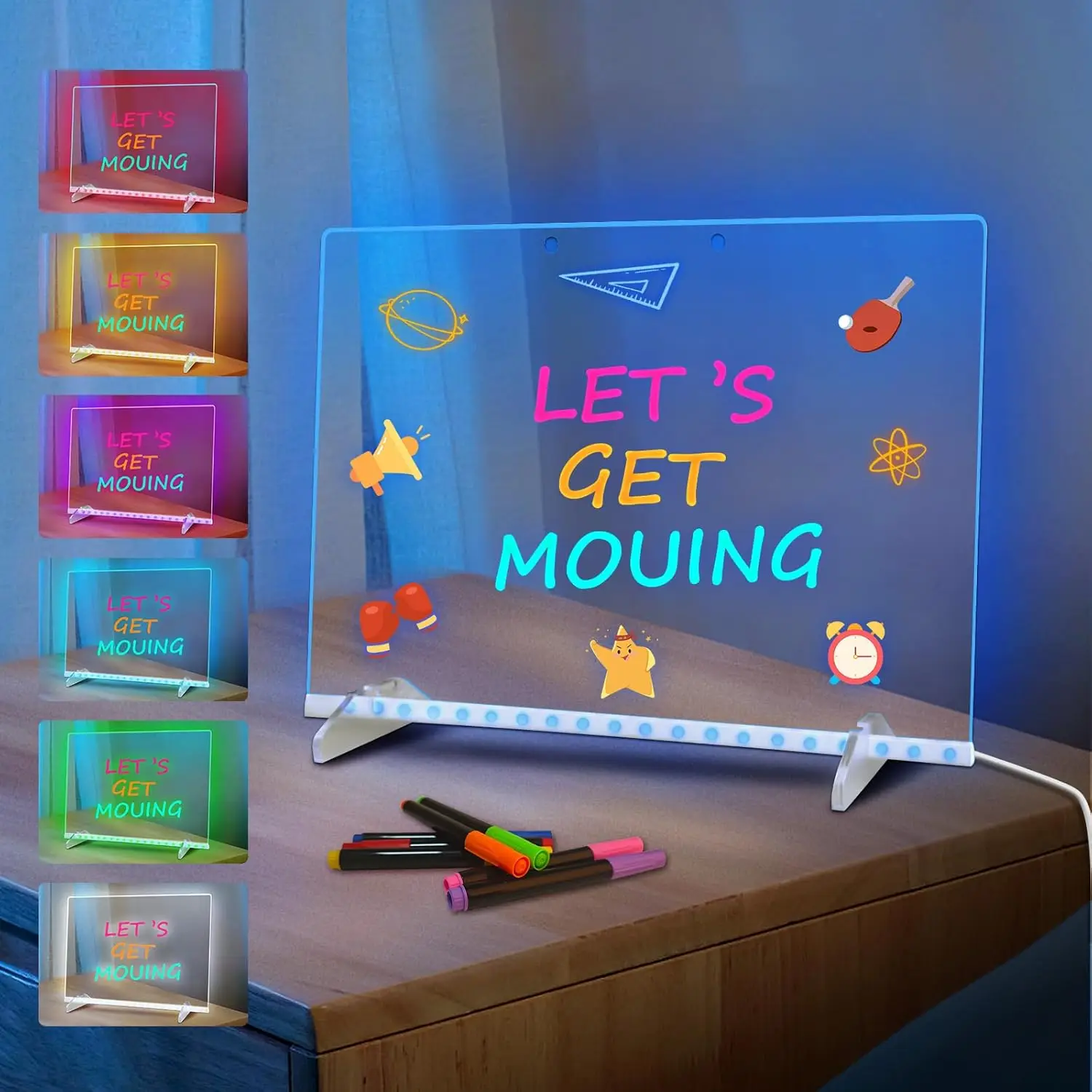 

Светодиодная доска для рисования с 8 цветами и 6 режимами, неоновая светящаяся доска для сухого стирания, акриловая доска для сообщений 13x10 с подставкой