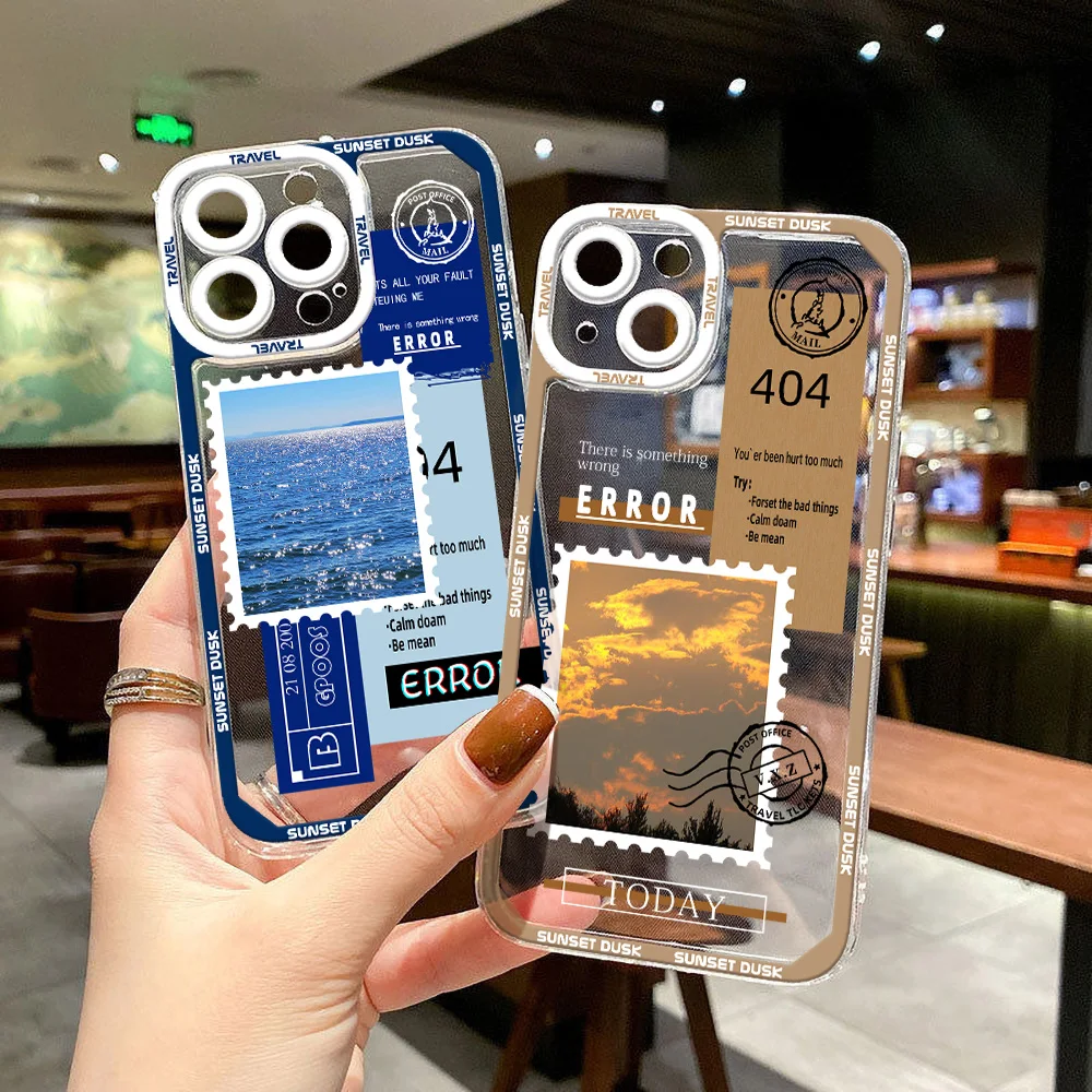 Case For Iphone 14 Pro Max Retro Landscape Stamp Labe Case Iphone 11 12 13 Pro Max X XR XS Max 7 8 Plus SE 2020 Clear Cover 11pr