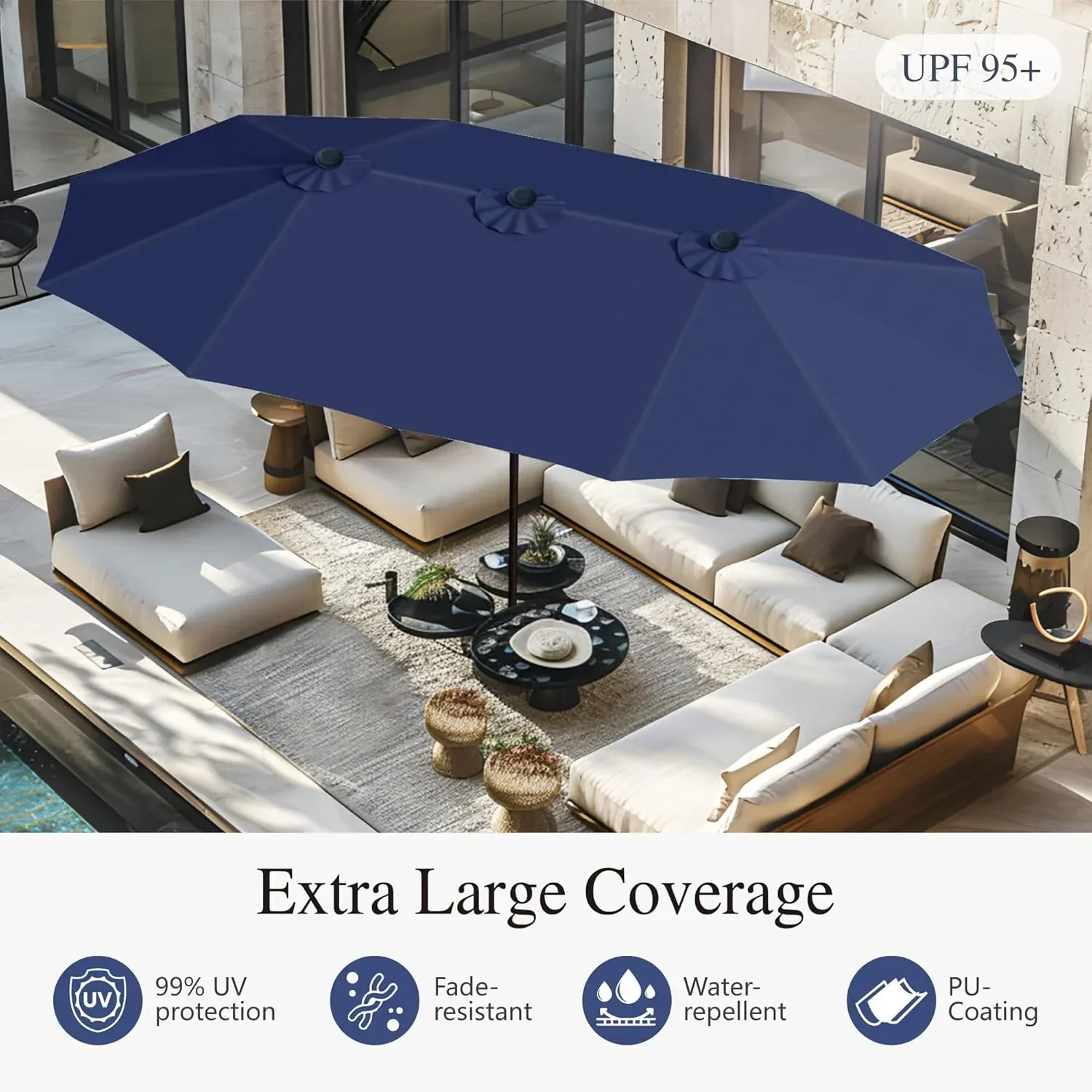 15 ft Extra Large Patio Umbrella with Base Included, Rectangular Outdoor Umbrella Heavy Duty