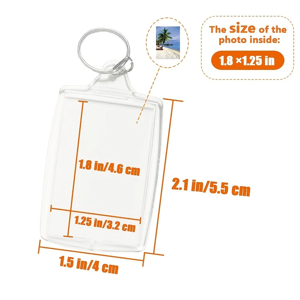 10PC Acrylic Photo Frame Keychain Clear Picture Insert Blank Keyrings for Double-Sided Photos DIY Supplies