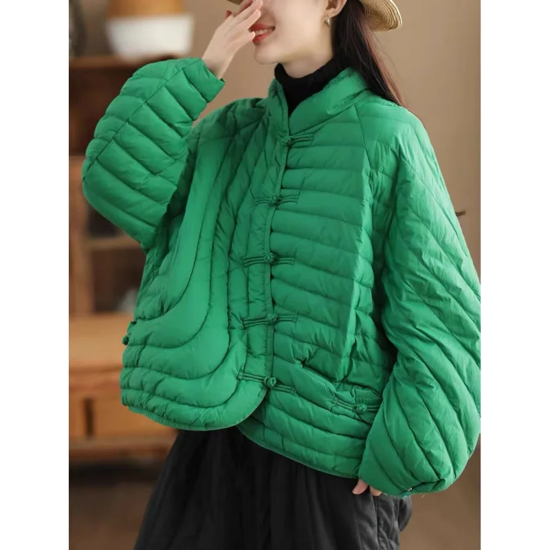 2024 New Women\'s Jacket Winter Coat Female Light Loose Quilted Retro Down Jacket Chinese Style Disc Button Short Women\'s Coat