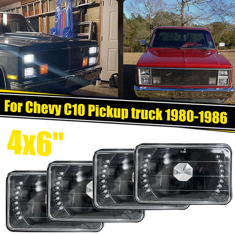 

4pc 4x6" DRL Headlights sealed Beam DRL For Chevy C10 Pickup truck 1980-1986