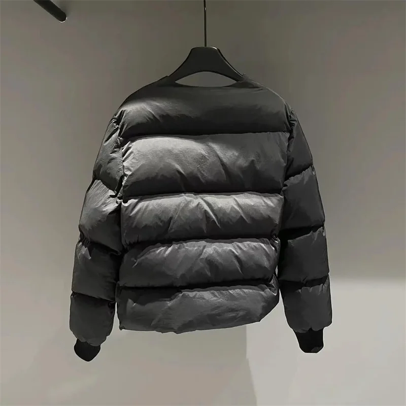 Winter New Fashion Down Cotton Jacket Women Studded V-Neck Warm Bread Outwear Grey Black Cotton-Padded Jackets Coat Female