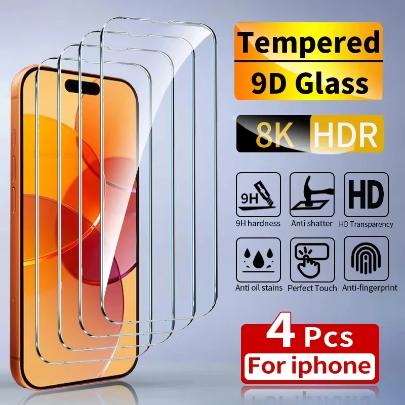 2/4 Stück Displayschutzfolie aus Gehärtetem Glas für iPhone 17 18 Pro Max 14 13 16 15 12 11 Pro Max 12 13 Mini X XR XS 17 Air 16e Glas