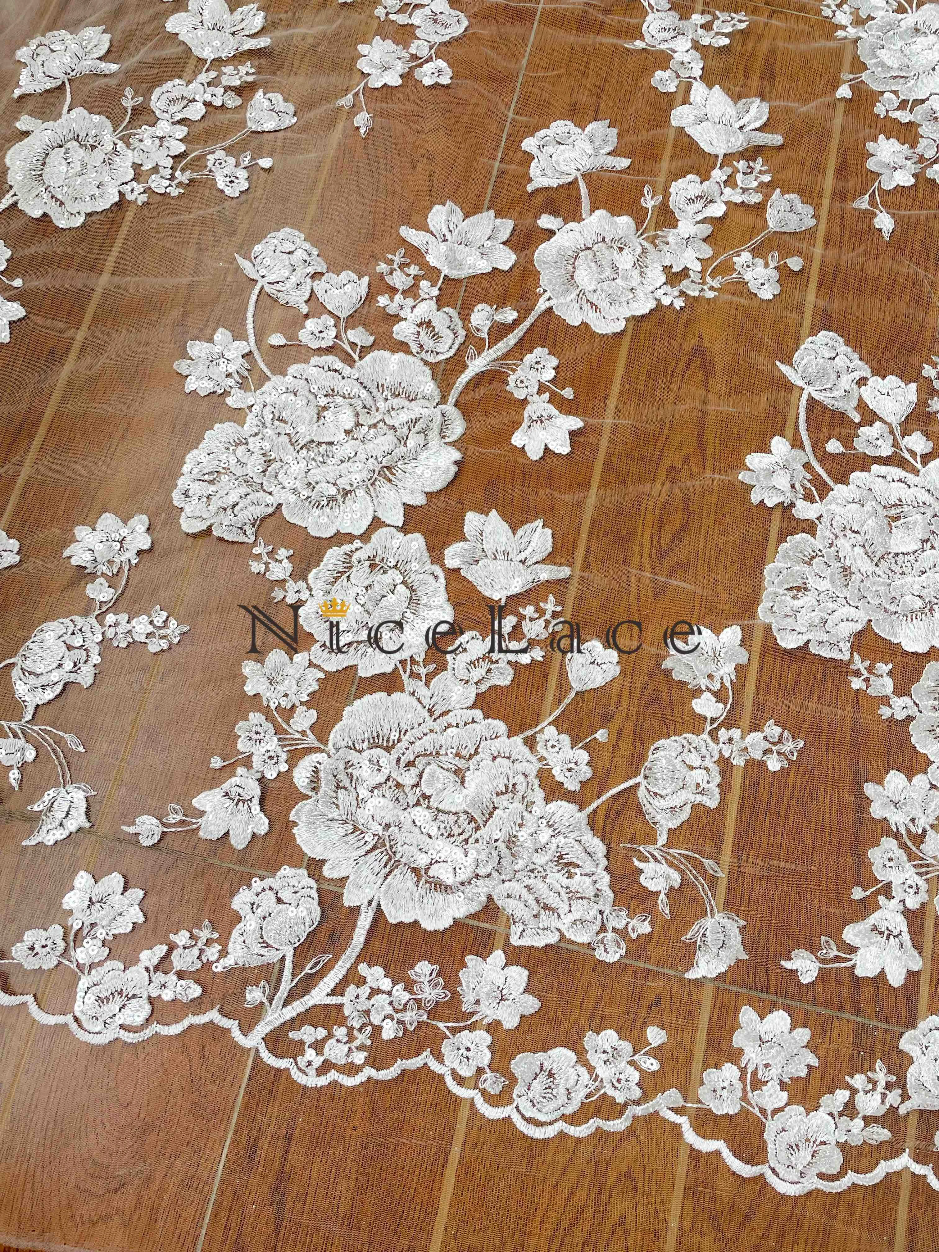 1Yard 2024 Nicelace High Quality Softy Embroidery Lace Fabric With Sequins For DIY Bridal Wedding Dresses Spose Gowns