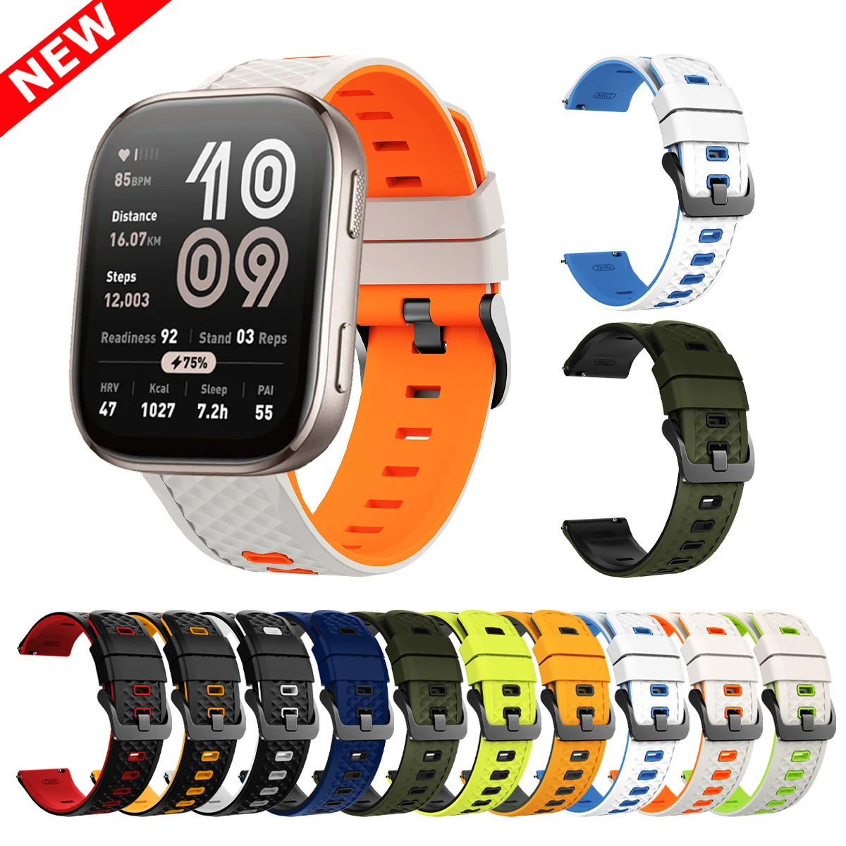 아마즈핏 GTR 4 3 2/GTR 3 프로용 22mm 시계 밴드 실리콘 스트랩 아마즈핏 비프 6 5/ 스트라토스 3 2 2S/밸런스 2 조절 가능한 팔찌