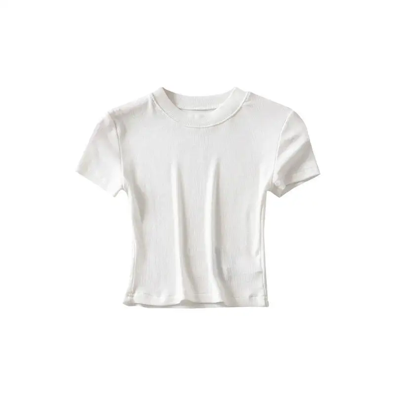 Novedad de verano, camiseta básica Sle pequeña redonda Ne ort Sve Belly ow, Top básico elástico ajustado para mujer