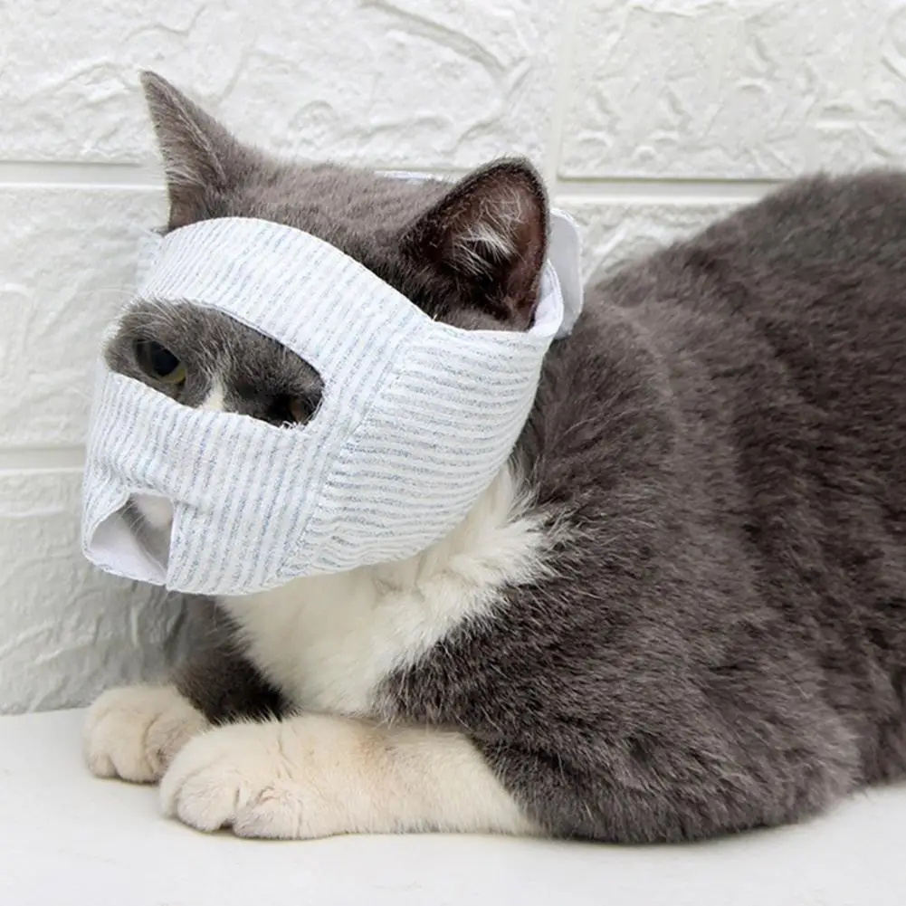 Cat Muzzle Adjustable Fastener Tape Breathable Anti-Bite Face Masks Groomer Helper Anti-scratch Bathing Fabric Cat Muzzle