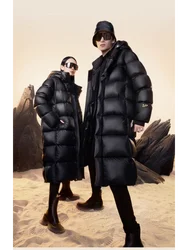 Long Hooded Duck Down Coats for Men and Women, Thick Jackets, Oversize, Couples, Winter