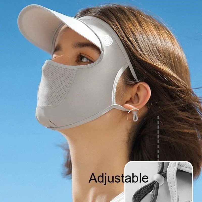

Summer Full Face Mask Breathable Sun Protection Large Brim Hat Travel Cap Unisex Cartoon Pattern Polyester Fiber