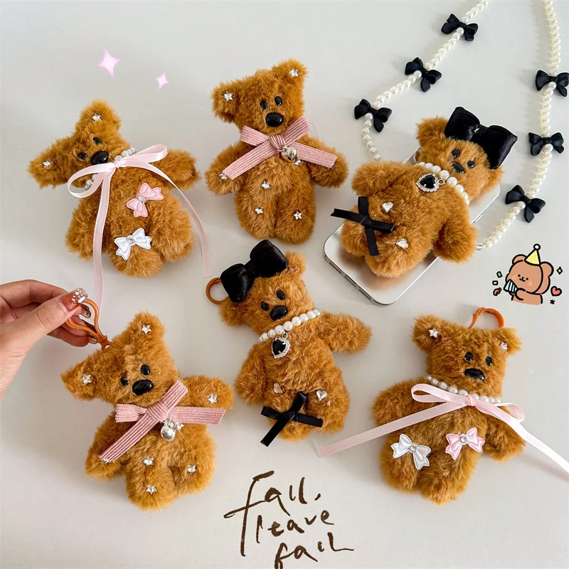 Lovely Plush Bear Doll Keychain Cute Backpack Pendant Fashion Maillard Bear Keychain Girls Women Bag Accessories Car Keyring